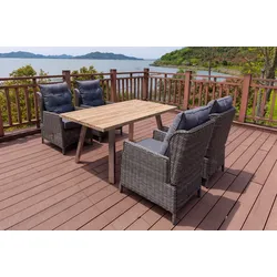OUTFLEXX Garten-Essgruppe, Edelstahl/recyceltes Teak, Tisch 160x90 cm, 4 Diningsessel, A-Gestell