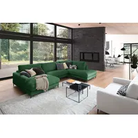 KAWOLA Sofa CARA Wohnlandschaft U-Form Cord smaragd