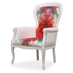 Casa Padrino Luxus Barock Kunstleder Sessel Mehrfarbig / Weiß - Luxus Wohnzimmer Sessel im Barockstil - Luxus Wohnzimmer Möbel im Barockstil - Barock Möbel - Edel & Prunkvoll