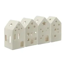 MARELIDA Teelichthalter Lichterdorf Windlicht Lichthaus weiß 4er Set