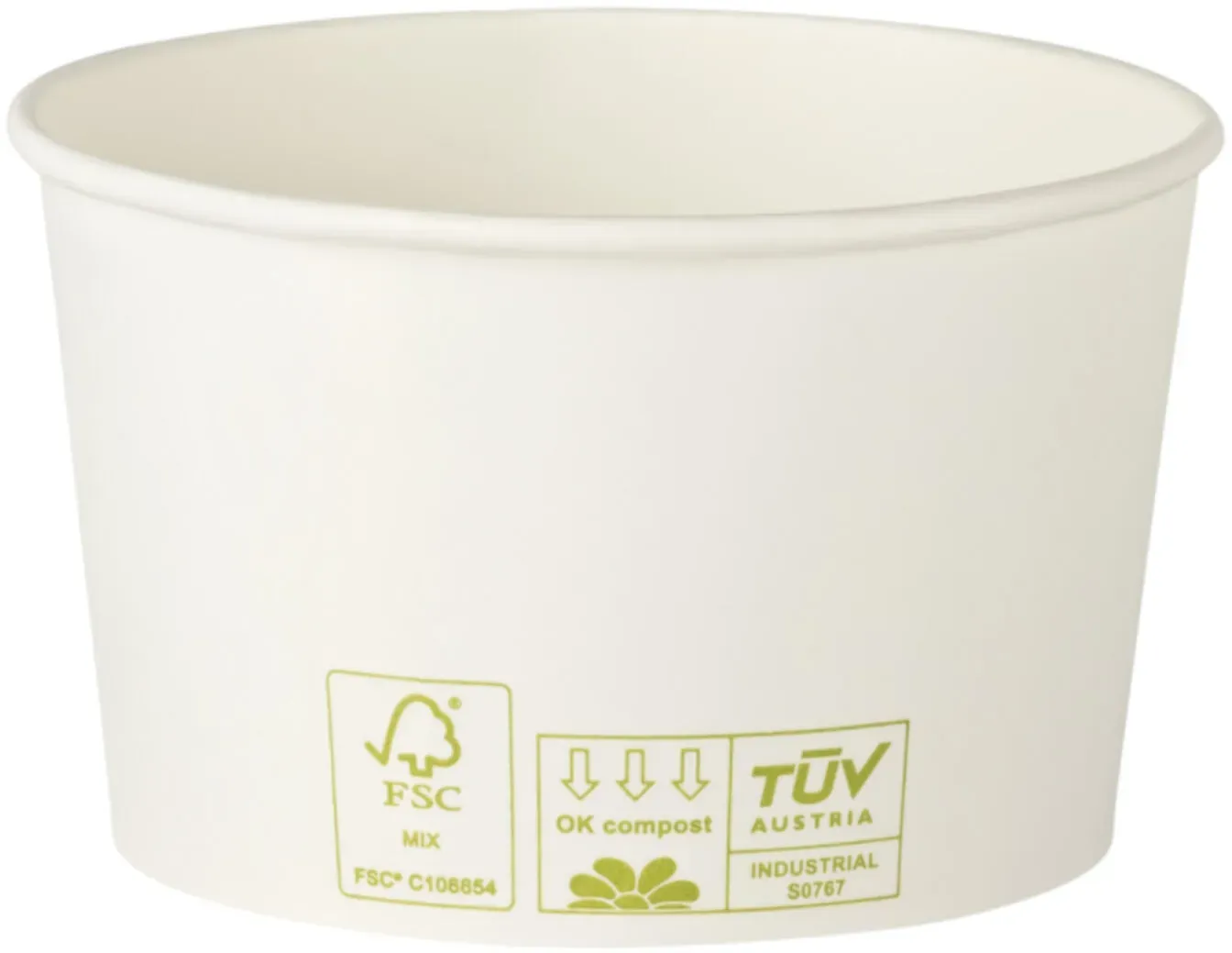 Bio Eisbecher Pappbecher 100% ohne Kunststoff 340ml O101 Höhe 63mm weiß, 50 Stk.