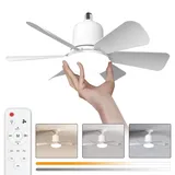 himmel Deckenventilator mit Beleuchtung,30W Deckenventilator mit E27 Sockel, dimmbarer LED Deckenventilator Leise für Schlafzimmer und Wohnzimmer, 3-Gang, 6-plade (Weiß 30W)