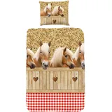 GOOD MORNING Kinder Bettbezug mit Pferde-Motiv, Einzelbett-Größe, 100% Baumwolle, Sand