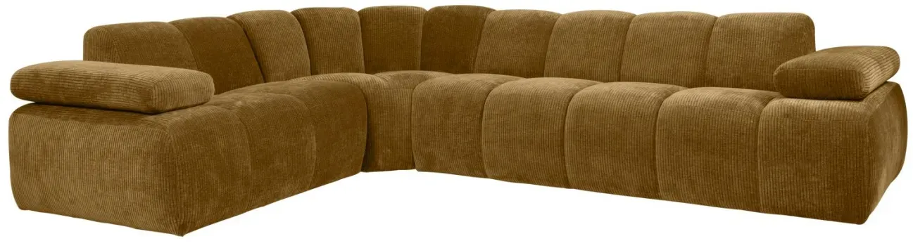 Ecksofa Mojo aus Flachcord, modern und flexibel, honiggelb, links, bequeme Armlehnen