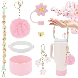 BAISHUWU Stanley Cup Zubehör Set, Wasserflasche Griff Riemen, Stanley Cup Zubehör, Stanley Cup Strohhalm Abdeckung, Siliocne Stanley Cup Stiefel, Stanley Cup Accessories für Stanley Cup 800ml -1100ml