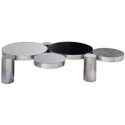 Casa Padrino Designer Couchtisch 203 x 117 x H. 40 cm - Moderner Edelstahl Wohnzimmertisch mit verschiedene Oberflächen und Texturen - Luxus Qualität - Wohnzimmer Möbel