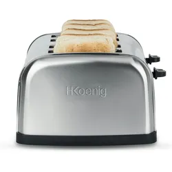 H.Koenig 4-Scheiben-Toaster TOAS14 Toastkammern, Vintage, Edelstahl, 7 Positionen, Auftauen, Schnell, Einfache Reinigung, 1500W, Silber, Klasse A+