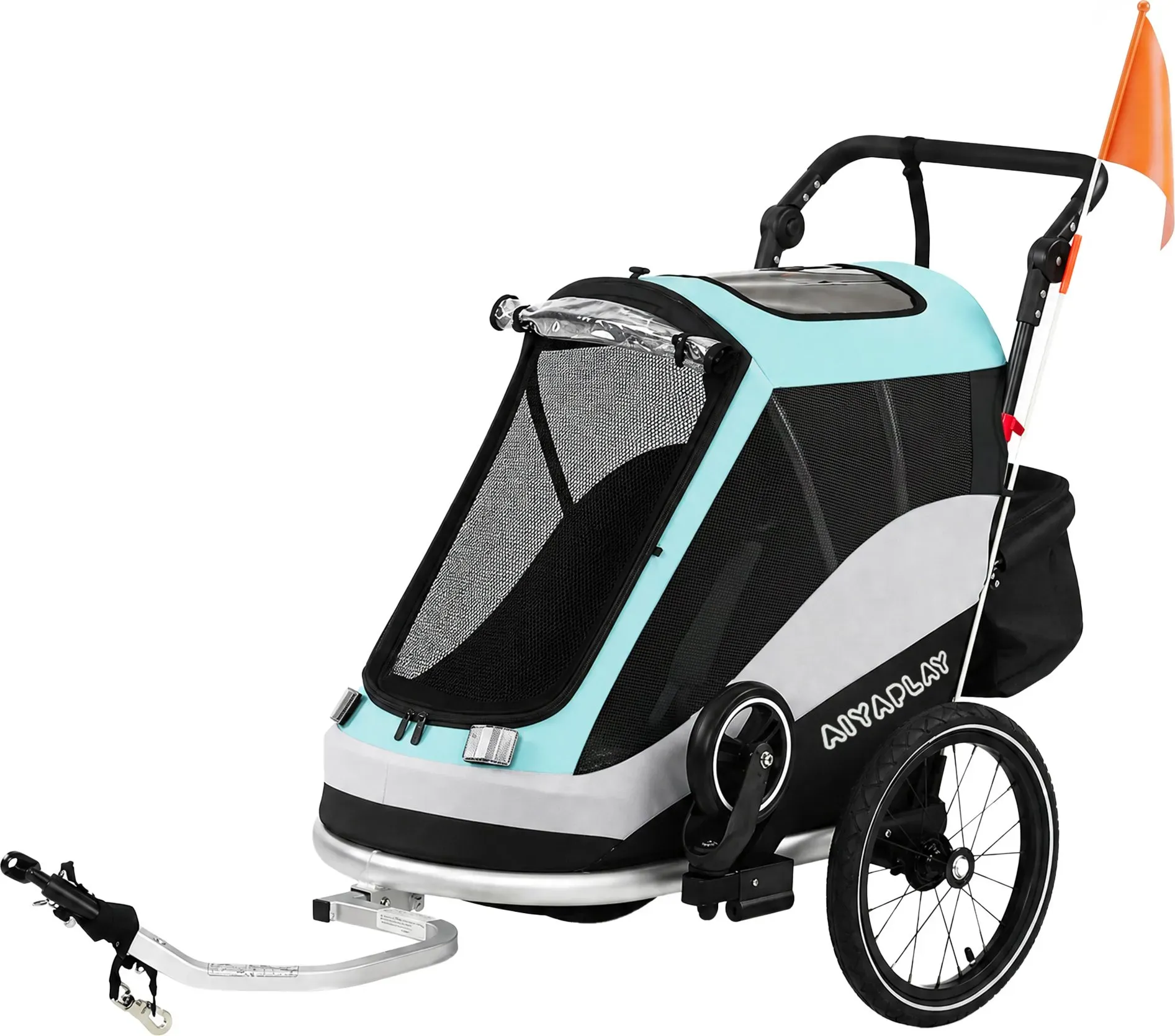 AIYAPLAY 2 in 1 Fahrradanhänger & Buggy Faltbar Kinderfahrradanhänger mit 5-Punkt Gurt Reflektoren 16-Zoll-Luftreifen Bremse Stauraum Fahrrad Anhänger für Kinder ab 12 Monaten max. 18kg   Aosom