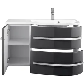 WELLTIME Waschtisch WELLTIME "OSLO", grau (anthrazit, weiß), B:90cm H:50cm T:44cm, Waschtische, Waschtisch, Breite 90 cm, Badmöbel mit geschwungener Front, Ablage links