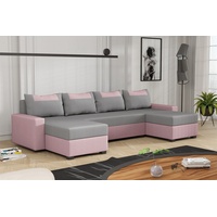 Fun Möbel Wohnlandschaft Wohnlandschaft Sofa HEDVIG, Rundumbezug, mit Schlaffunktion inkl. 1 Bettkasten, inkl. 4 Rückenkissen grau|rosa