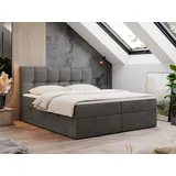 MKS Meble Boxspringbett 140x200 mit Bettkasten, Bett mit Matratze H4 Topper, Polsterbett 140x200 mit Bettkasten Kopfteil, Boxspringbett mit Mat... - Grau