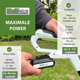 Trutzholm Akku Bodenhacke 20V/2,0Ah mit Akku und Ladegerät 19 cm Arbeitsbreite 24 Klingen