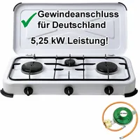 Gaskocher 3 flammig 50 mbar Gasregler Gasschlauch Campingkocher Gasherd 4 2