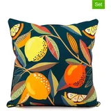 SiL Interiors 2er-Set: Deko-Kissen in Petrol - (L)40 x (B)40 cm