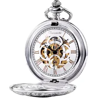 TREEWETO Unisex Taschenuhr mit Kette Analog Handaufzug Antik Graviert Römische Silber