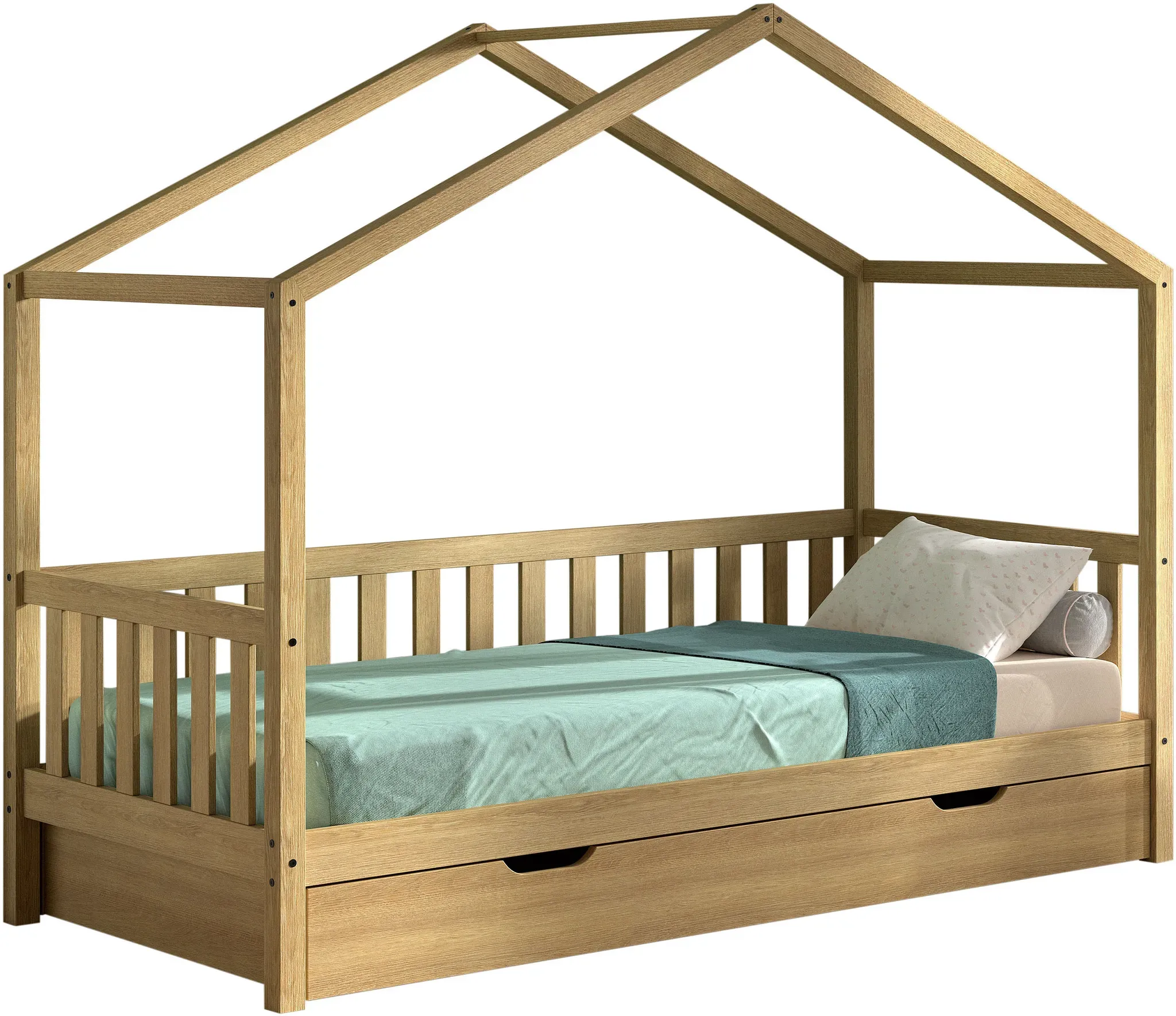 Hausbett VIPACK "Dallas aus massiver Eiche, natur geölt in zeitlosem Design", eiche natur geölt, eiche natur geölt, eiche natur geölt, B:97cm H:170cm L:210cm, Betten, hochwertig verarbeitet, mit oder ohne Bettschublade auf Rollen