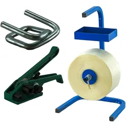 KK Verpackungen 19 mm Textil Polyester Umreifungsset Umreifungsband Abroller Klemmen Bandspanner