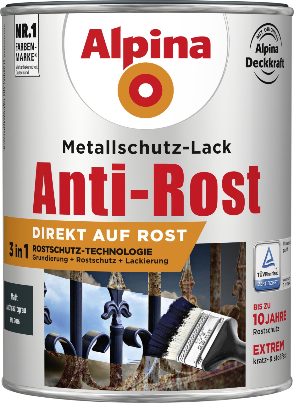 Alpina Metallschutz-Lack Anti-Rost 2,5 L anthrazit matt