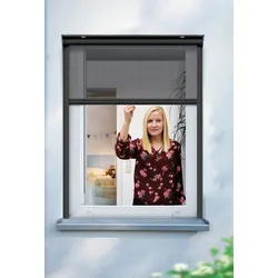 Insektenschutz-Rollo SCHELLENBERG "für Fenster, Fiberglas Fliegengitter mit Aluminium Rahmen", grau (anthrazit), B:130cm H:160cm, Fiberglas, Rollos, in verschiedenen Farben und Größen erhältlich