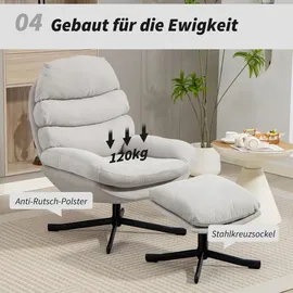 Homcom Relaxsessel mit Hocker Chenille 0 x 0 x 0 cm Cremeweiß drehbar