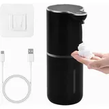 Seifenspender Automatisch Berührungslos - 380ml Elektrischer Seifenspender mit Infrarot Sensor, 4 Stufen Einstellbar, IPX5 Wasserdicht, USB-C Wiederaufladbar, Wandmontage für Bad, Küche, Büro, Schwarz