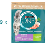 (EUR 7,01 / kg) Purina One Sensitive Truthahn & Reis Katzenfutter 9 x 750 g Tüte