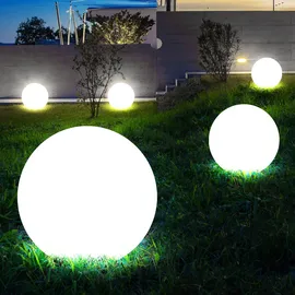 Expo Börse Solarlampe Solarleuchte Kugelleuchte Gartenlampe Kugellampe Wegeleuchte, Erdspieß IP44 Wetterfest Akku, weiß silber, 4x LED warmweiß