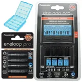 Panasonic eneloop Ladegerät BQ-CC65 inkl. LCD-Display, 4 eneloop Pro AA Mignon, AccuCell Box Blue