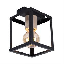 Decken Leuchte Filament Holz natur Lampe schwarz-matt Schlaf Zimmer Beleuchtung Vintage im Set inkl. LED Leuchtmittel
