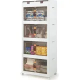 GOPLUS Stapelbare Aufbewahrungsbox mit Deckel, Kunststoffbox mit Rollen & Doppeltür, Ordnungsboxen, Kunststoffschrank, Aufbewahrungsschrank (4 Ebe...