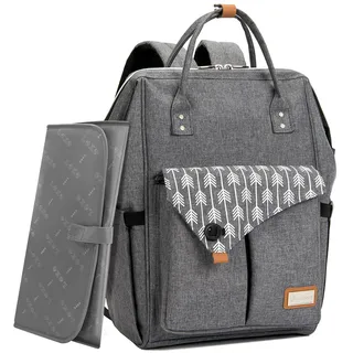 Lekebaby Baby Wickelrucksack Wickeltasche mit Wickelunterlage Multifunktional Große Kapazität Babytasche Reisetasche für Unterwegs, Grau