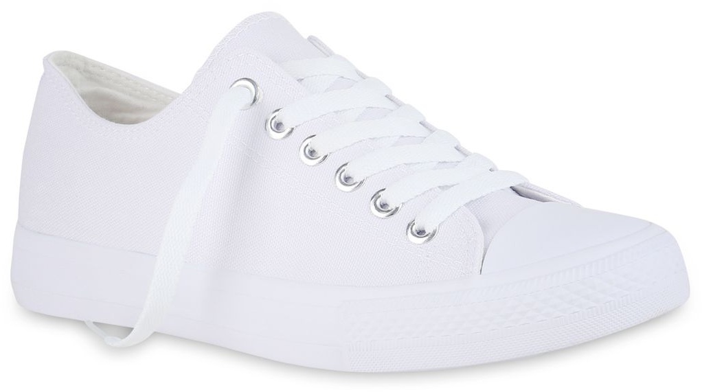 Mytrendshoe Herren Sneaker Low Canvas Turnschuhe Schnürer Freizeitschuhe 826094, Farbe: Weiß Weiß, Größe: 46