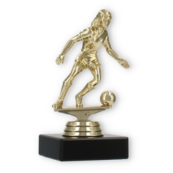 Pokal Kunststofffigur Fußball Damen gold auf schwarzem Marmorsockel 13,4cm