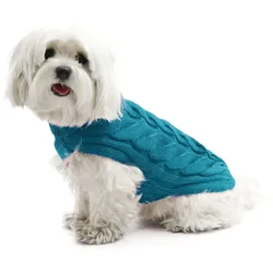 Fashion Dog Hunde-Strickpullover mit Zopfmuster - Petrol - 55 cm