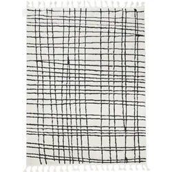 Teppich DONE. "RIVER", weiß (sanftes weiß, schwarz), B:160cm H:10mm L:240cm, Kunstfaser, Teppiche, Fransenteppich, modernes Scandi Design, kariert, Hoch-Tief Effekt, mit Fransen