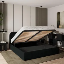masseno Polsterbett, Schwarz, Holz, 140x200 cm, Schlafzimmer, Betten, Polsterbetten