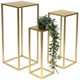 DanDiBo Ambiente DanDiBo Blumenhocker Metall Gold Eckig Blumenständer Beistelltisch 96506 3er Set Blumensäule Modern Pflanzenständer Pflanzenhocker