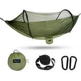 BTRWOR Hängematte, Hängematte Outdoor mit Moskitonetz | Nylon Camping Reisehängematte | 300kg Traglast | 260x140cm | Campingzubehör für draußen, drinnen mit Baumgurten (Olive)