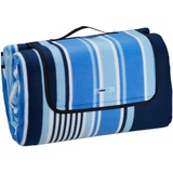 Relaxdays XXL Picknickdecke, 200x300 cm, wasserdichte Unterseite, Tragegriff, Fleece Isolierdecke, gestreift, blau-weiß