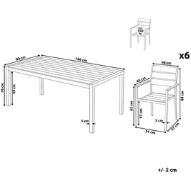 Beliani Gartenmöbel Set Braun Aluminium Kunstholz 6-Sitzer Minimalistisch Terrasse Outdoor - Hellbraun/Silber