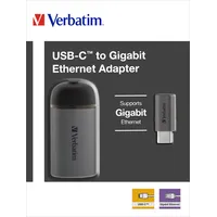 Verbatim USB-C auf Gigabit Ethernet Adapter, USB-C 3.0 [Stecker] (49146)