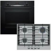 Bosch Herdset 3D-Heißluft Hydrolyse + Gaskochfeld FlameSelect