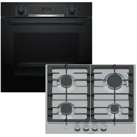 Bosch Herdset 3D-Heißluft Hydrolyse + Gaskochfeld FlameSelect