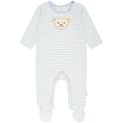 Steiff Baby Strampler - Einteiler, Baumwolle, Bär, Streifen, Druckknöpfe, Logo, langarm Hellblau/Weiß 86