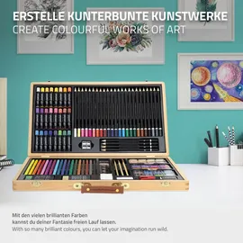 ECD Germany Malset mit Holzkoffer, Zeichen- und Malkoffer für Kinder