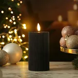 MARELIDA LED Kerze Liv Echtwachs gerillt mit Rillen flackernd H: 15,5cm Timer schwarz