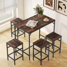 Homcom Bartisch-Set Stehtisch mit 4 Barhockern 5-teiliges Tischset Stahl Braun