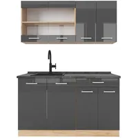 Vicco Küchenzeile R-Line 140 cm Anthrazit Hochglanz/Goldkraft Eiche