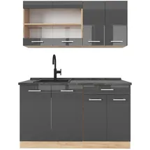 Vicco Küchenzeile R-Line 140 cm Anthrazit Hochglanz/Goldkraft Eiche