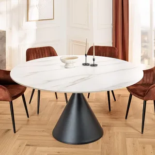 riess-ambiente Runder Esstisch SIGNATURE 135cm weiß Marmor Keramik schwarzes Metallgestell Säulenfuß Esszimmertisch Konferenztisch Tisch - Weiß